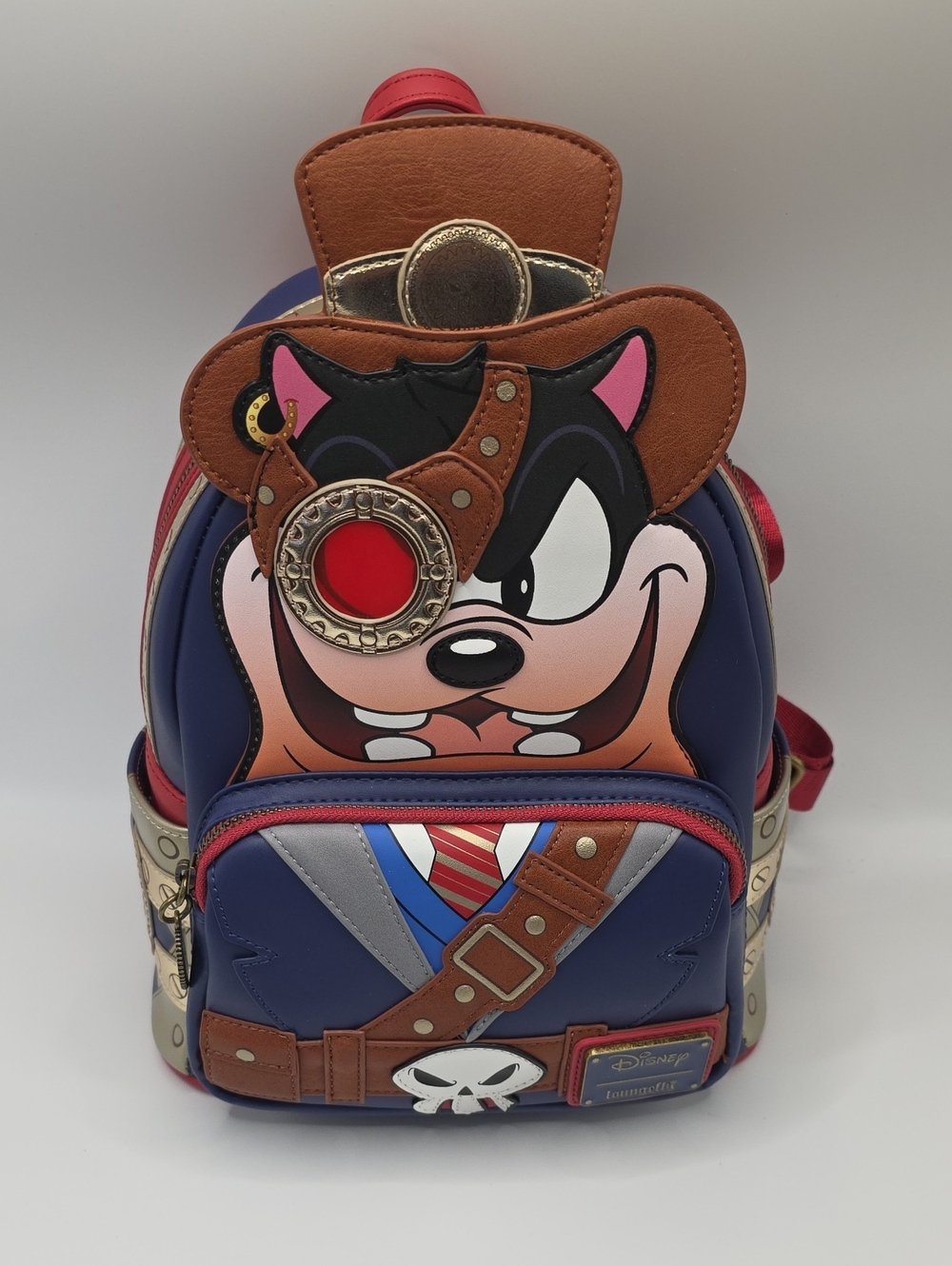 Loungefly  Disney Navy, Brown and Red Steampunk Pete Mini Backpack